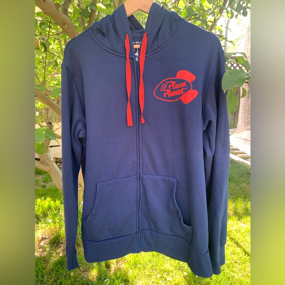 Disney Pixar Toy Story Pizza Planet Delivery Shuttle XL zip up hooded sweatshirt